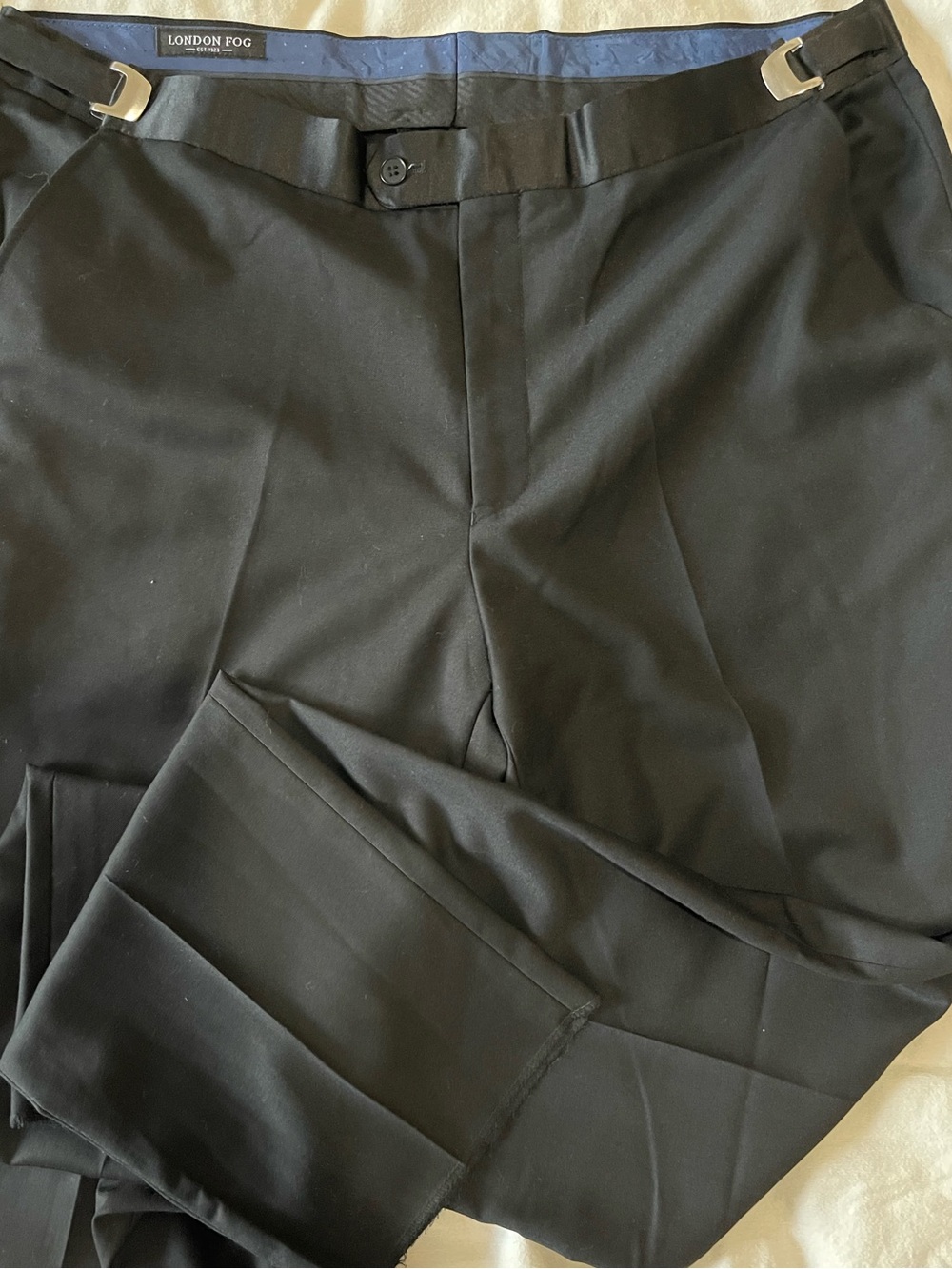 London Fog Black Straight Adjustable Waist Clasps Tuxedo Dress Pants 38” Long